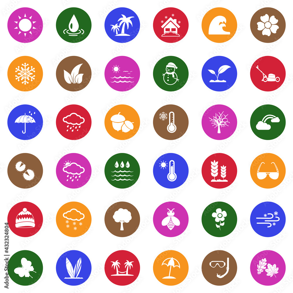 Season Icons. White Flat Design In Circle. Vector Illustration. Season Icons. White Flat Design In Circle. Vector Illustration.