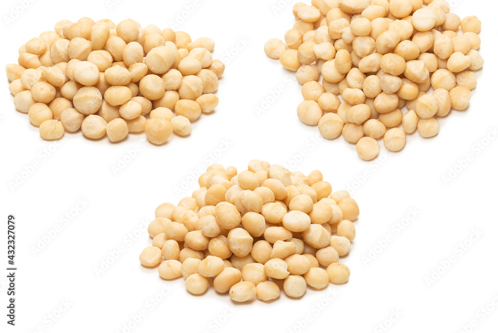 Macadamia nuts isolated on white background. Macadamia nuts isolated on white background.