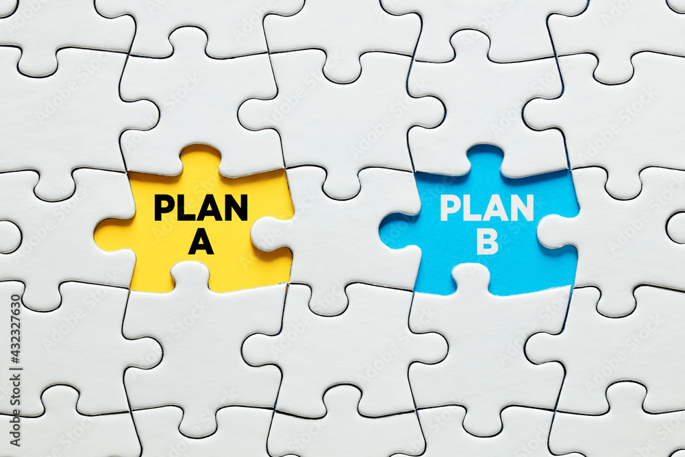 Missing puzzle pieces with Plan A and Plan B choice options. Backup plan or to decide between alternative business plans Missing puzzle pieces with Plan A and Plan B choice options. Backup plan or to decide between alternative business plans