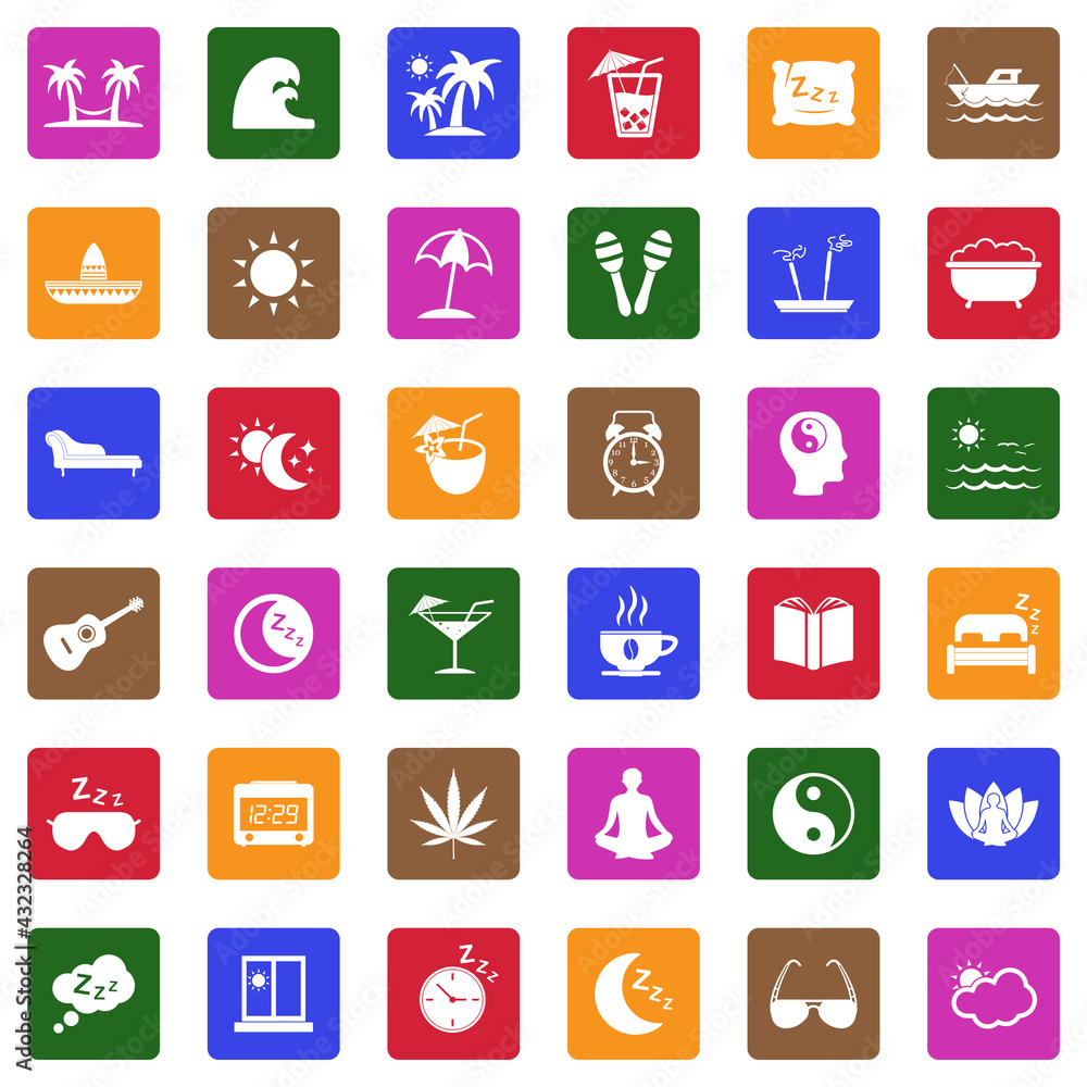 Siesta Icons. White Flat Design In Square. Vector Illustration. Siesta Icons. White Flat Design In Square. Vector Illustration.