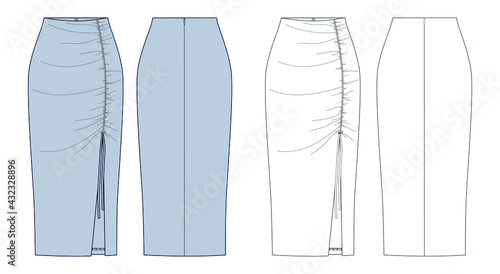 Vector sketch of woman pencil skirt with slit
