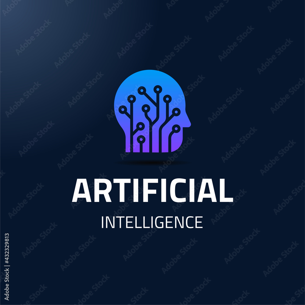 Vector Logo Artificial Intelligence Human Head Digital Circuit Detailed