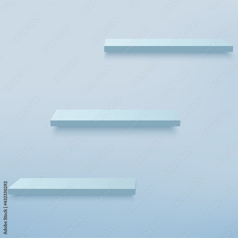 Abstract background with 3d blue empty shelves on the wall. Vector Abstract background with 3d blue empty shelves on the wall. Vector