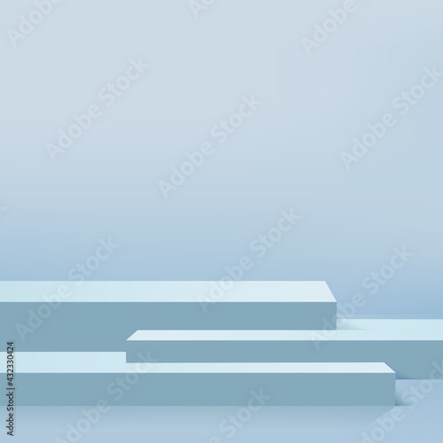 Abstract background with blue color geometric 3d podiums. Vector illustration