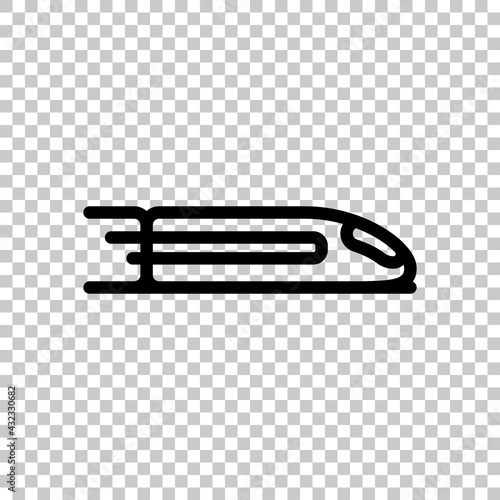 High speed train, railway transport. Black editable linear symbol on transparent background