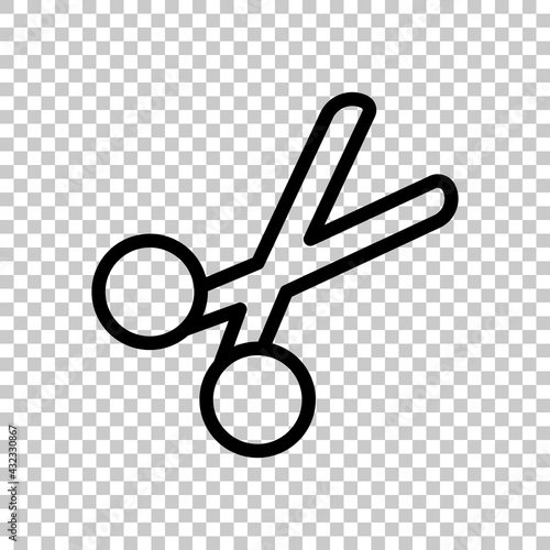 Scissors, simple icon or logo. Black editable linear symbol on transparent background