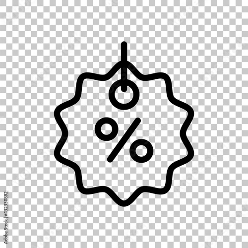 Shopping tag, discount coupon, label with percentage symbol, low price. Black editable linear symbol on transparent background