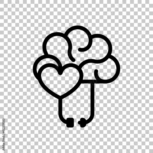 Heart and brain, balance between emotion and logic. Black editable linear symbol on transparent background