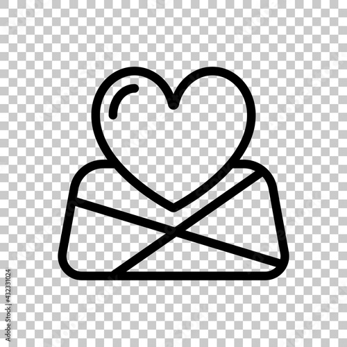 Paper map and heart, favorite addresses, loved places. Black editable linear symbol on transparent background