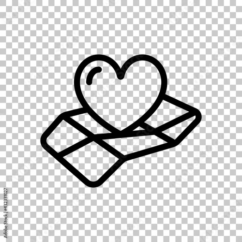 Paper map and heart, favorite addresses, loved places. Black editable linear symbol on transparent background