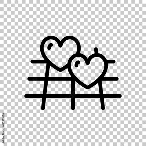 Map and heart, favorite addresses, loved places. Black editable linear symbol on transparent background