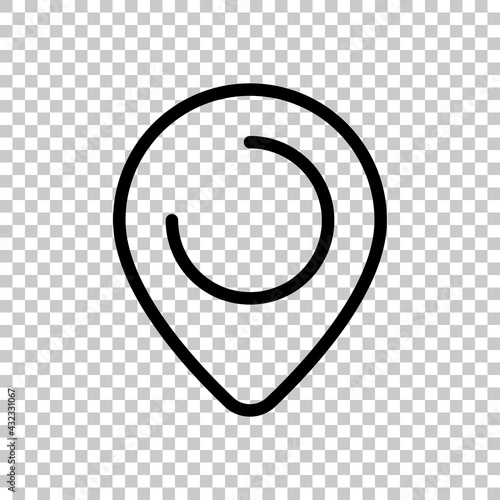 Location point, map marker, simple pin icon. Black editable linear symbol on transparent background