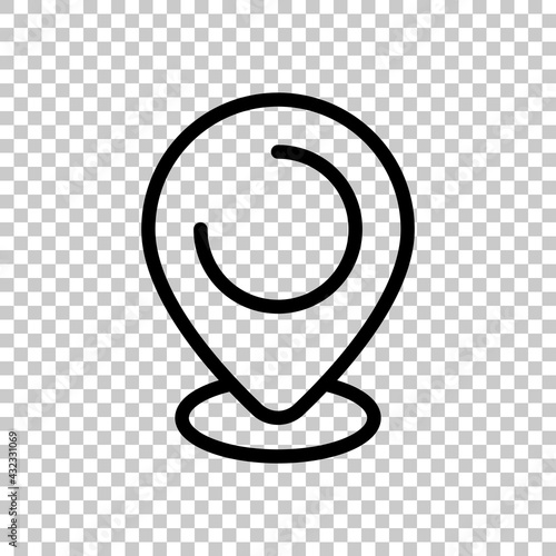 Location point, map marker, simple pin icon. Black editable linear symbol on transparent background