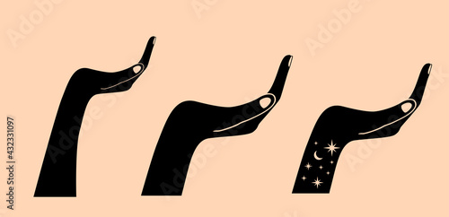 Witchy celestial hands with moon and stars, bohemian woman hands
