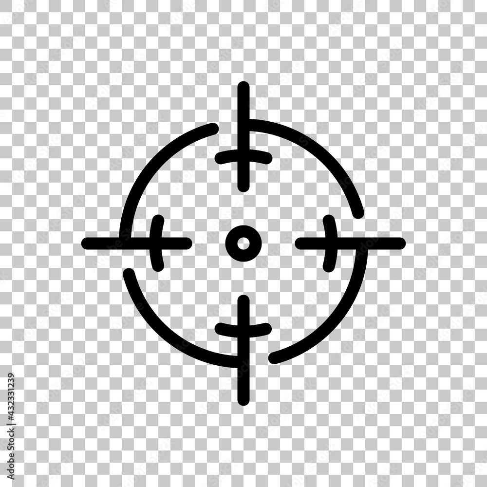 Weapon sight, target or crosshair, simple icon. Black editable linear symbol on transparent background Weapon sight, target or crosshair, simple icon. Black editable linear symbol on transparent background