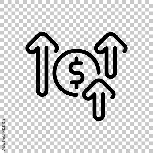 Financial growth, growing money, increase income. Black editable linear symbol on transparent background