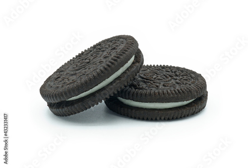 Stuffed cookies and cream flavor, Tasty sweet snack, Isolated on white background, Cut out with clipping path