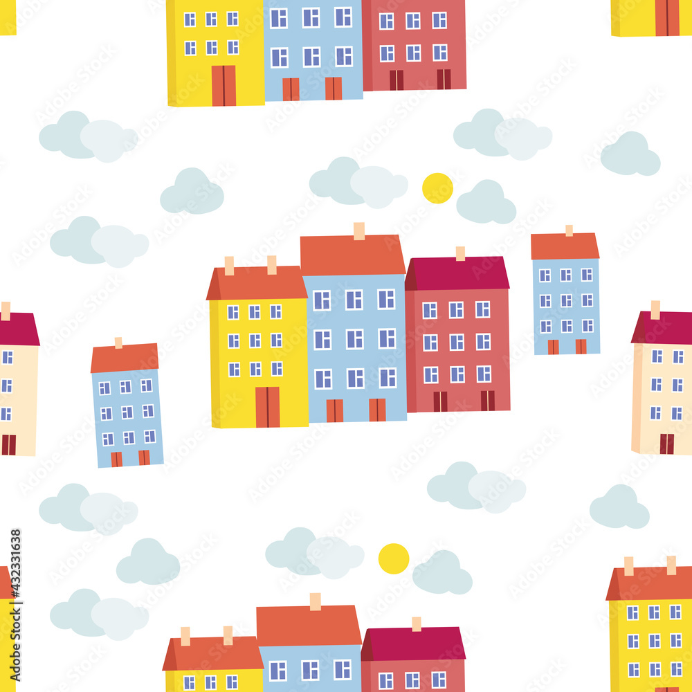 Houses, seamless pattern.