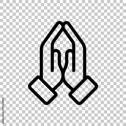 Praying hands, emoji symbol, simple icon. Black editable linear symbol on transparent background