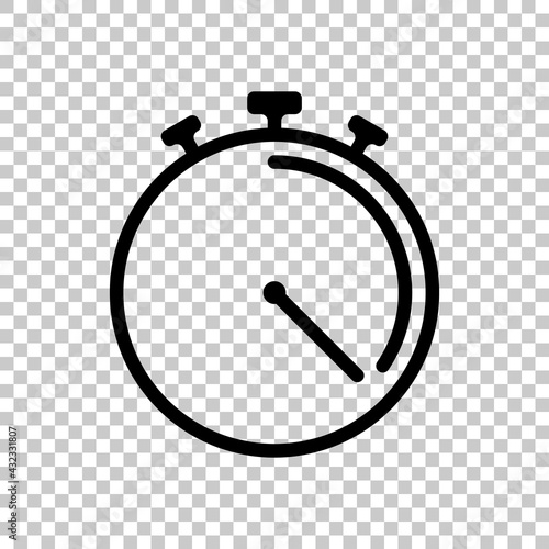 Stopwatch or timer, simple icon. Black editable linear symbol on transparent background