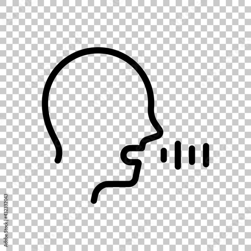 Voice command, speaking person, simple icon. Black editable linear symbol on transparent background