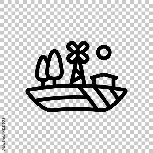 Farm house and field, organic product, simple icon. Black editable linear symbol on transparent background