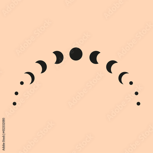 Moon phases vector, Celestial  designs with moon phase,  boho vector, bohemian print for shirt,  phase of the moon
