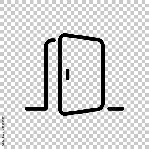 Simple door icon, entrance or exit. Black editable linear symbol on transparent background