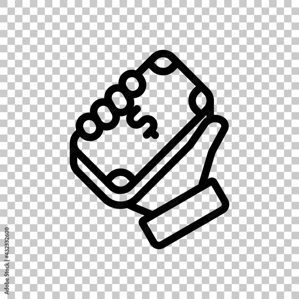 Hand and money, giving a cash, simple icon. Black editable linear symbol on transparent background Hand and money, giving a cash, simple icon. Black editable linear symbol on transparent background