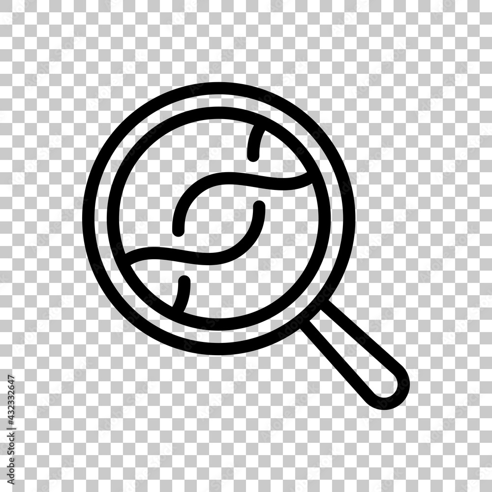 DNA helix and magnify, laboratory test, simple icon. Black editable linear symbol on transparent background DNA helix and magnify, laboratory test, simple icon. Black editable linear symbol on transparent background
