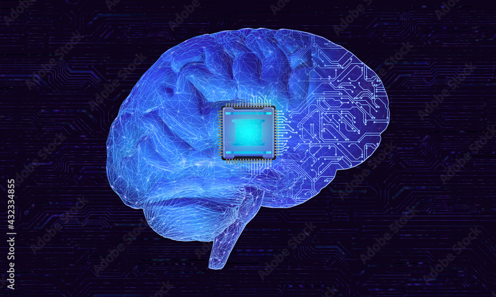 Mobile Computer Brain Abstract concept image related to the use of brain-computer interface ...