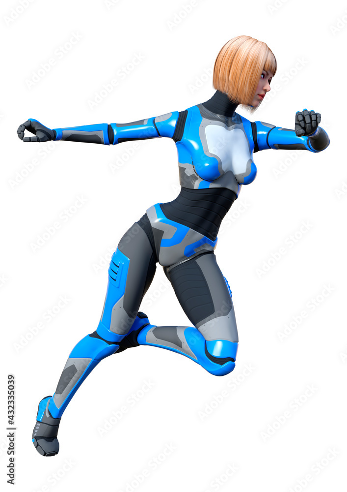 3D Rendering Female Robot on White 3D Rendering Female Robot on White