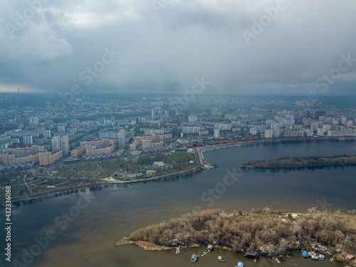 Dnieper river in Kiev in the afternoon. Aerial drone view. © Sergey