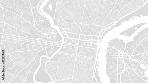 Light grey and white Philadelphia city area vector background map, streets and water cartography illustration.