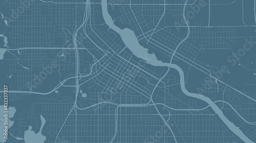 Blue Minneapolis city area vector background map, streets and water cartography illustration.