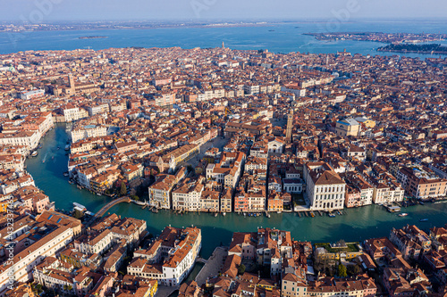 Venice, Accademia bridge and Grand canal from the sky, aerial view