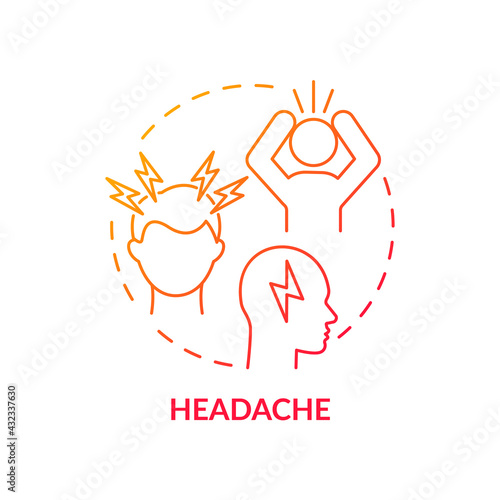 Headache concept icon. Air pollution disease symptom idea thin line illustration. Recurrent headache disorder. Dizziness. Sensitivity to light, sound. Vector isolated outline RGB color drawing photo