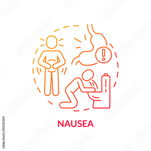 Nausea concept icon. Air pollution disease symptom idea thin line illustration. Sick building symptom. Unwillingness to eat. Migraines. Indigestion feeling. Vector isolated outline RGB color drawing