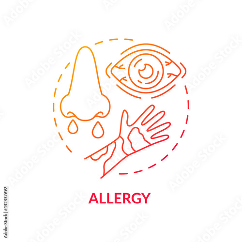 Allergy concept icon. Air pollution disease idea thin line illustration. Breathing difficulties, wheezing. Mold, dust, pollen. Upper respiratory infection. Vector isolated outline RGB color drawing