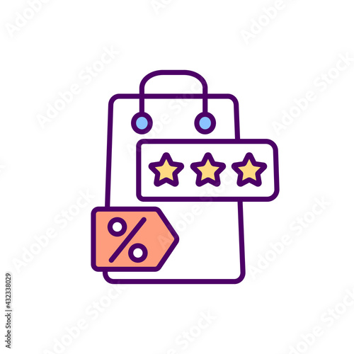 Bargain hunting RGB color icon. Liquidation sale. Purchasing goods at low price. Loyalty discounts. Consumer purchase pattern. Inexpensive items. Buyer segment. Isolated vector illustration