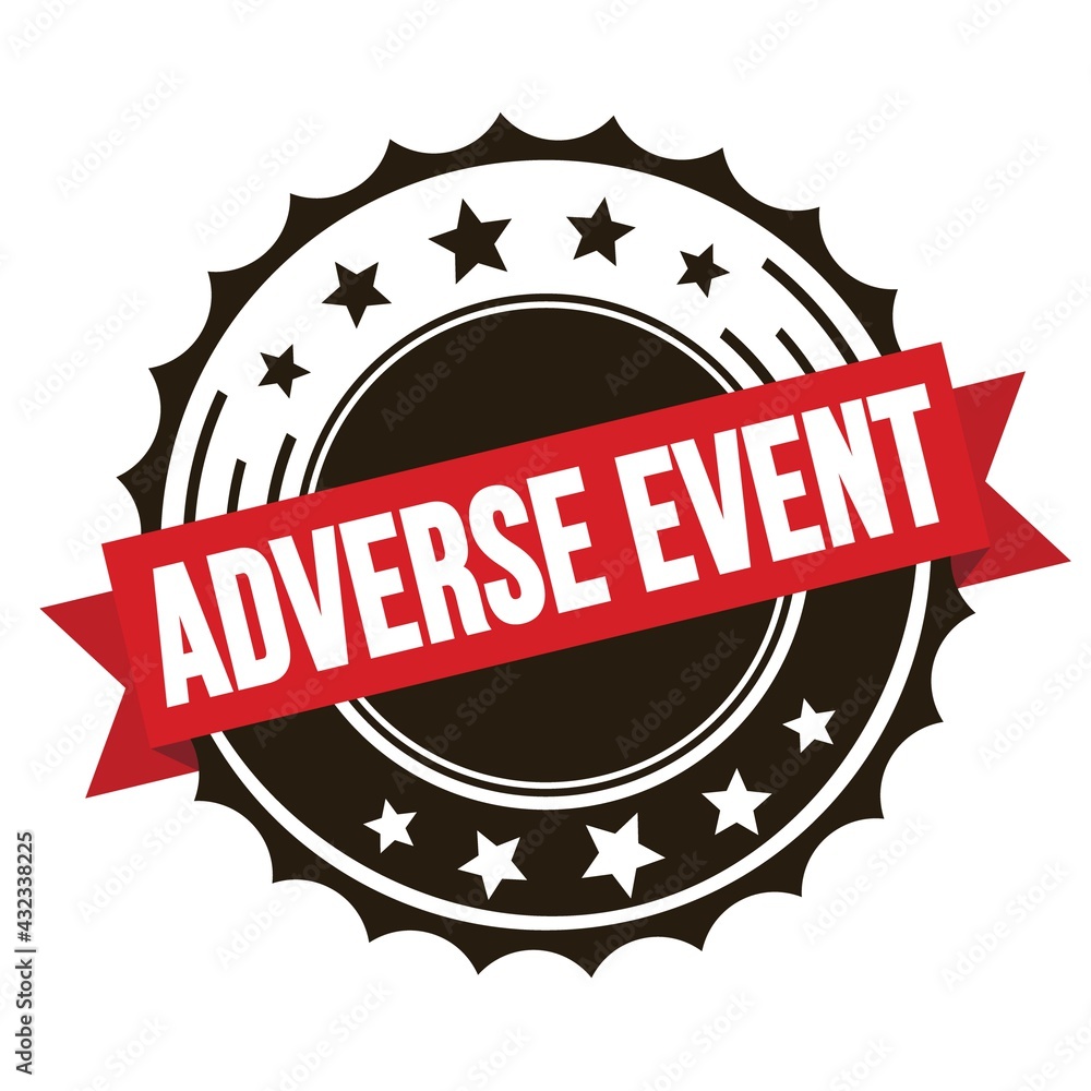 ADVERSE EVENT text on red brown ribbon stamp. ADVERSE EVENT text on red brown ribbon stamp.