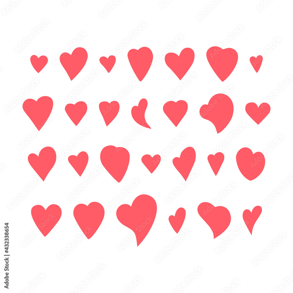 Red Heart Shapes on White Background. Love symbols. Flat Heart Silhouettes Vector. icons. Vector illustration Design Elements Set Red Heart Shapes on White Background. Love symbols. Flat Heart Silhouettes Vector. icons. Vector illustration Design Elements Set