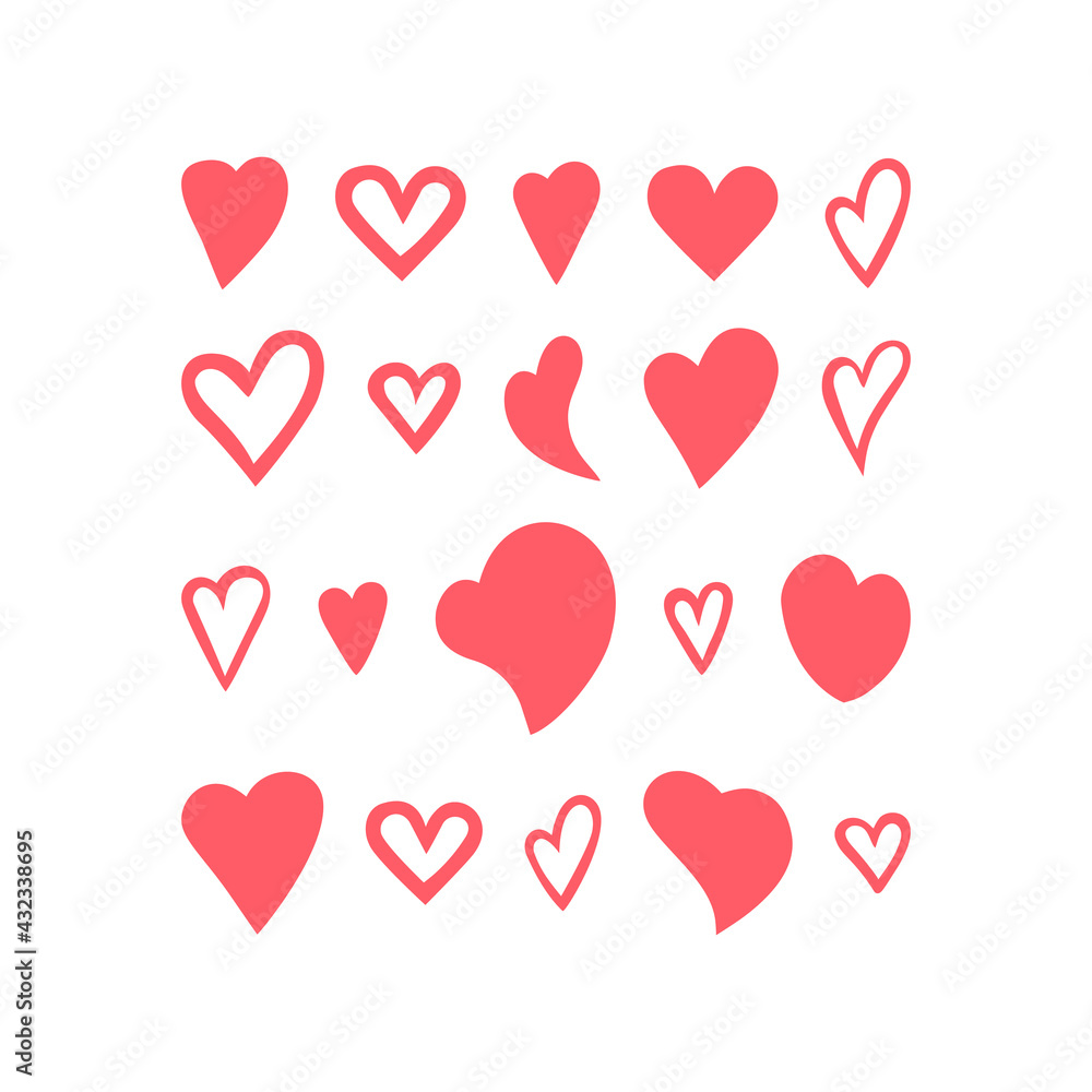 hand drawn heart sign vector, love symbols set illustration, doodle love icon