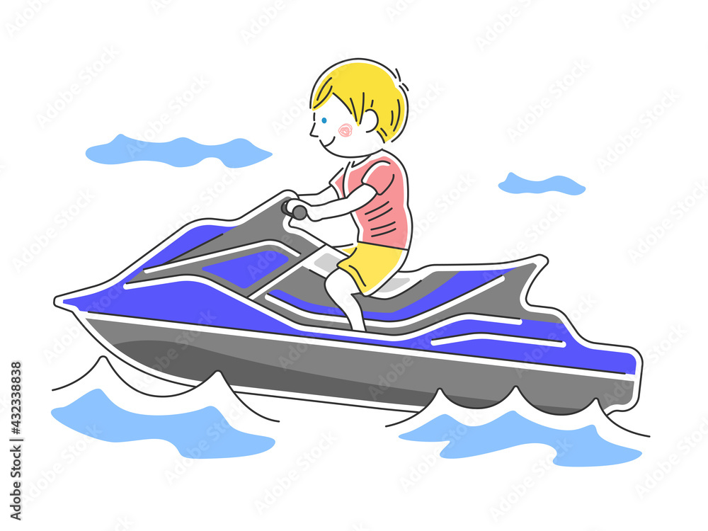 水上バイクに乗る人のイラスト 水上バイクに乗る人のイラスト