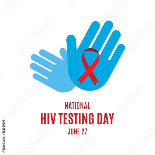 National HIV Testing Day vector. Abstract hands with hiv aids red ribbon icon vector. HIV awareness ribbon and hands icon isolated on a white background. HIV Testing Day Poster, June 27. Important day