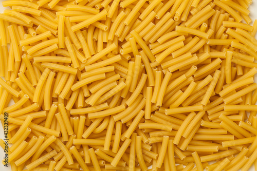 Sedani, Original Italian Pasta Variety Background on White – Detailed Close-Up Macro, High Resolution, Top View, from Above 