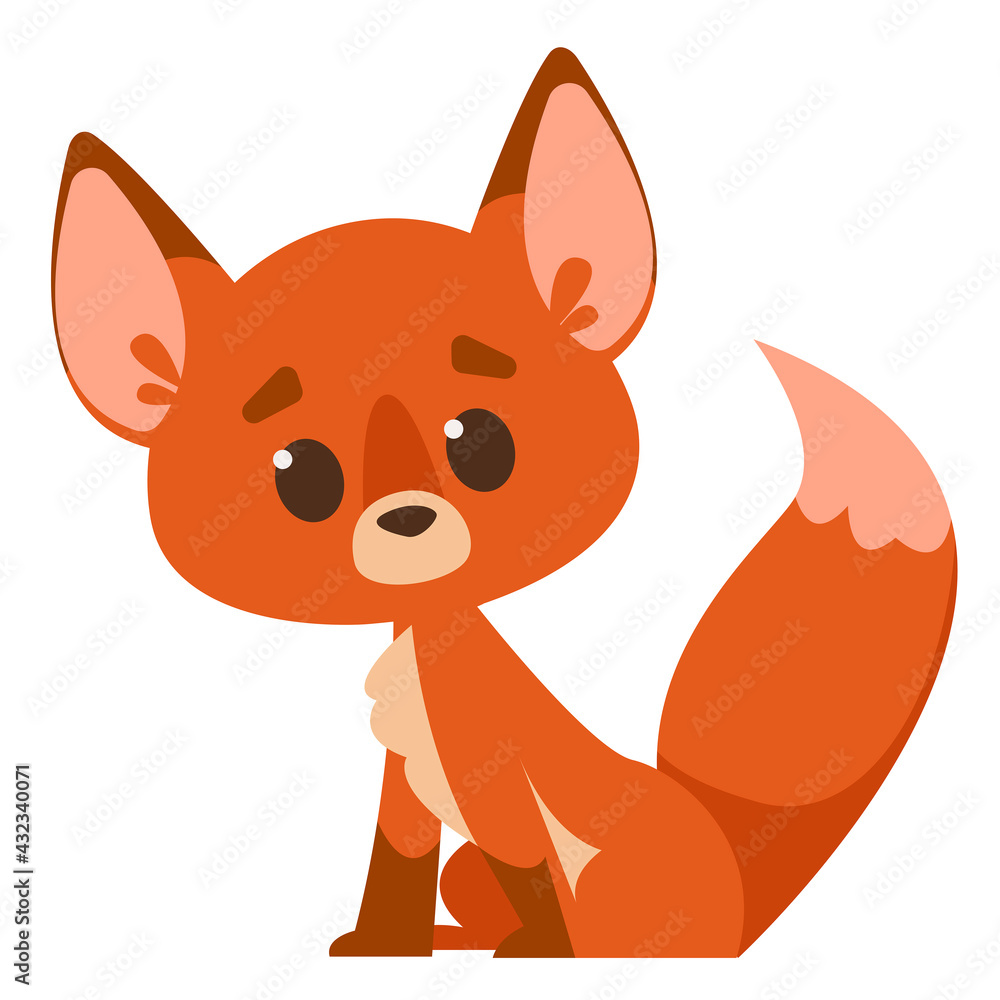 Little fox anime. Animal character logo. Vector illustration in cartoon childish style. Isolated funny clipart on a white background. Cute baby print fun