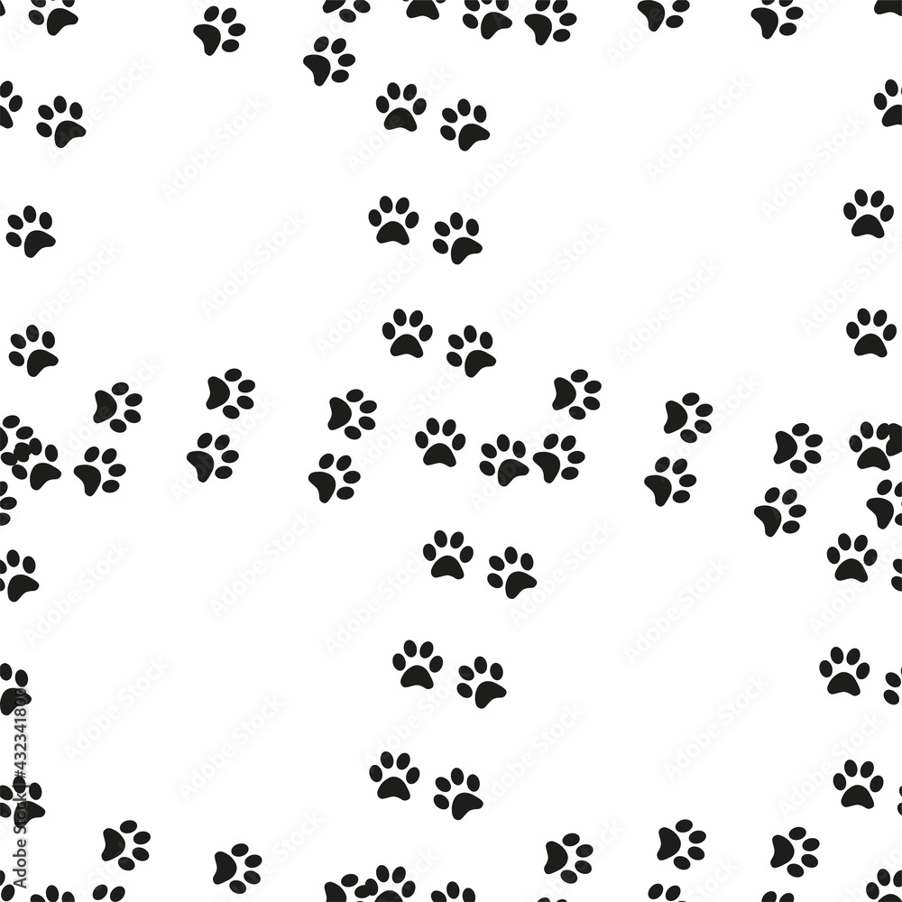 Fototapeta Animal footprint seamless pattern. Footprints of a cat