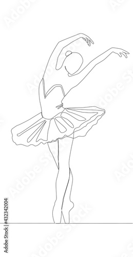 Self drawing animation of continuous line drawing of woman ballet dancer