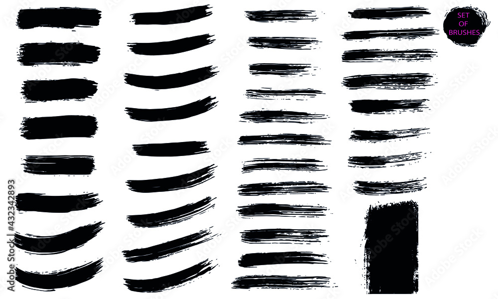 A hand-drawn collection of brush strokes. A set of graphic vector ...